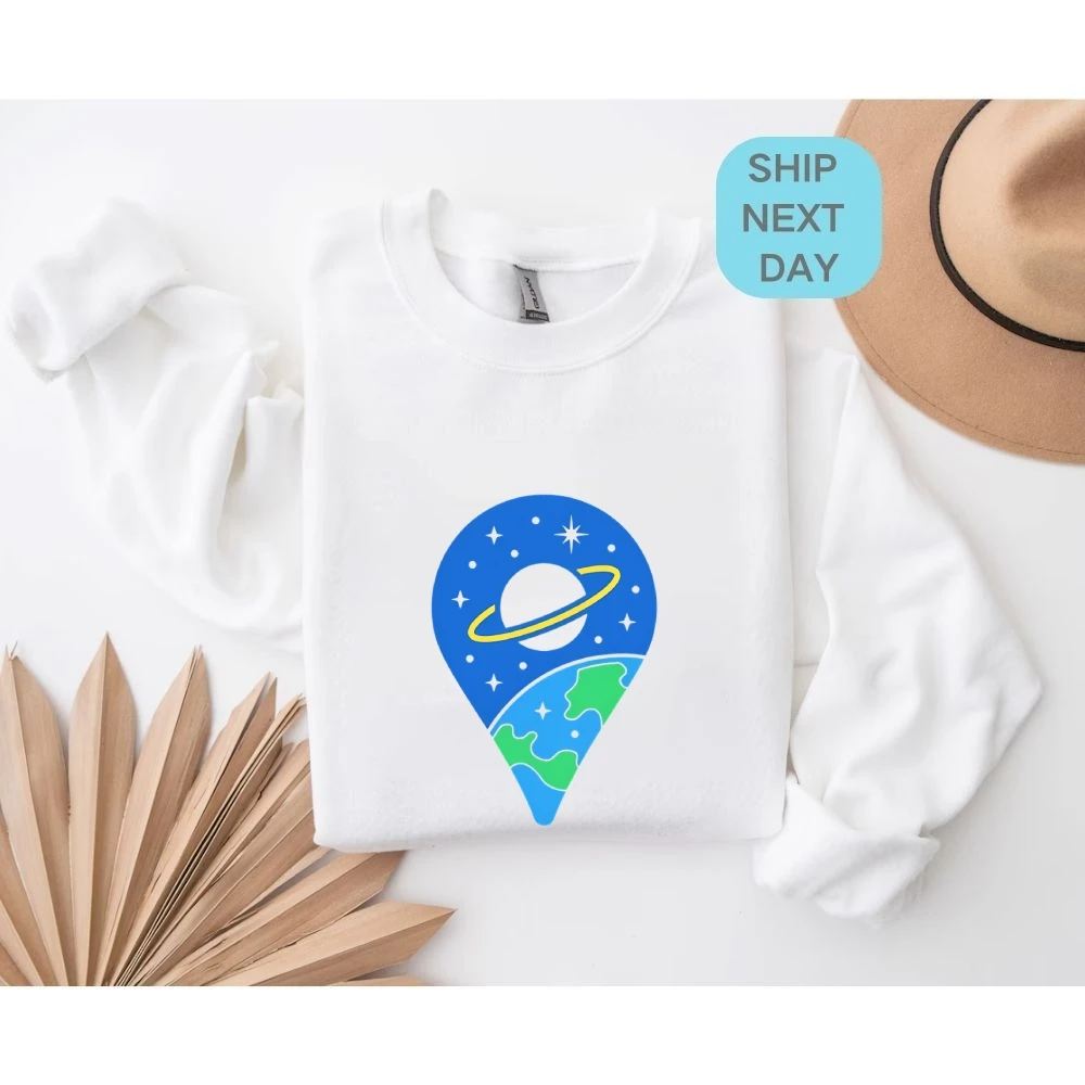Space Map Sweatshirt Planet Graphic Cool Trendy Autumn Winter Casual Loose Long Sleeved Relaxing Unique Comfortable Cloth Tops