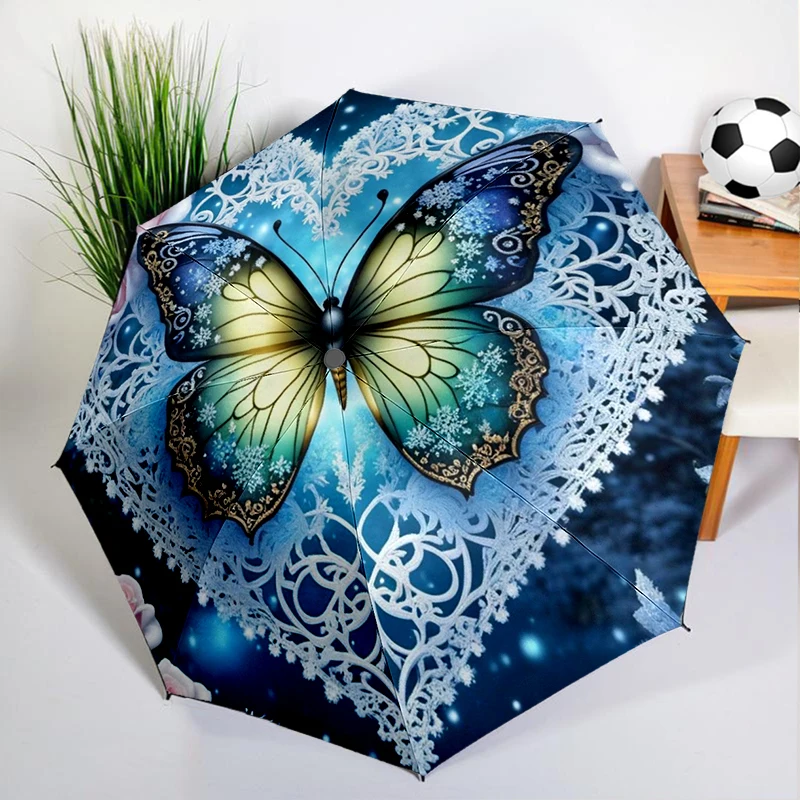 Retro Color Butterfly Umbrella Automatic Open/close, Sturdy Iron Frame & 8-Rib Struct, Umbrella for Women & Men, Christmas Gifts