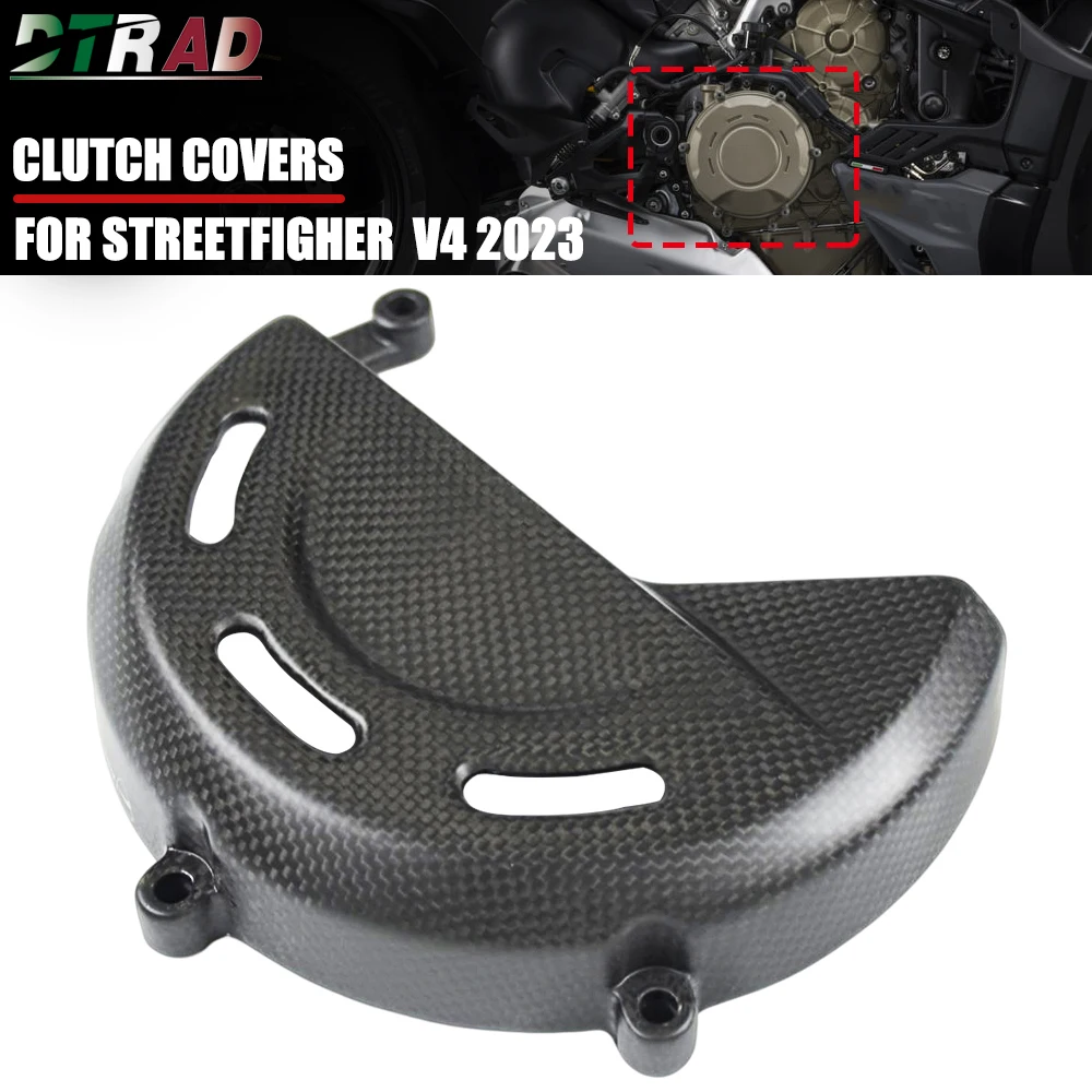 For DUCATI Streetfighter V4 V4S 2023 Carbon Fiber Clutch Cover Right Side Protection Cap Motorcycle Modified Parts Logo STF V4