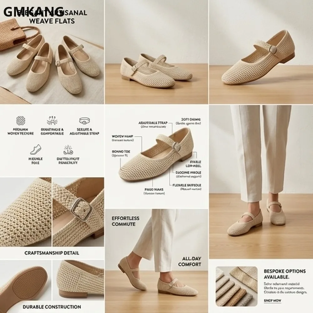 Handmade Vintage Mary Jane Flats for Women One Button Soft Sole Breathable Ballet Shoes Casual Beach Walking