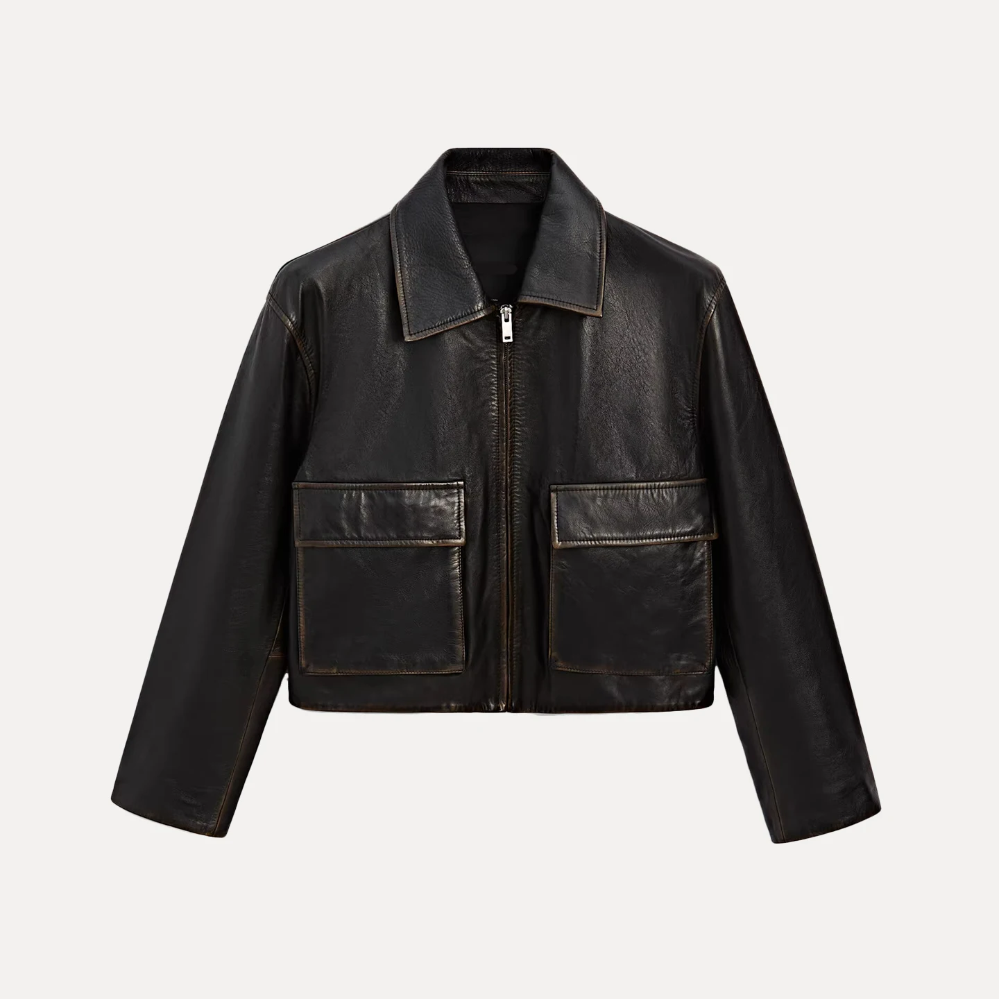 

Z Women's Faion Personali ort Leather Jaet 2025 New Sle Commute Свободный крой с длинным воротником-молнией све