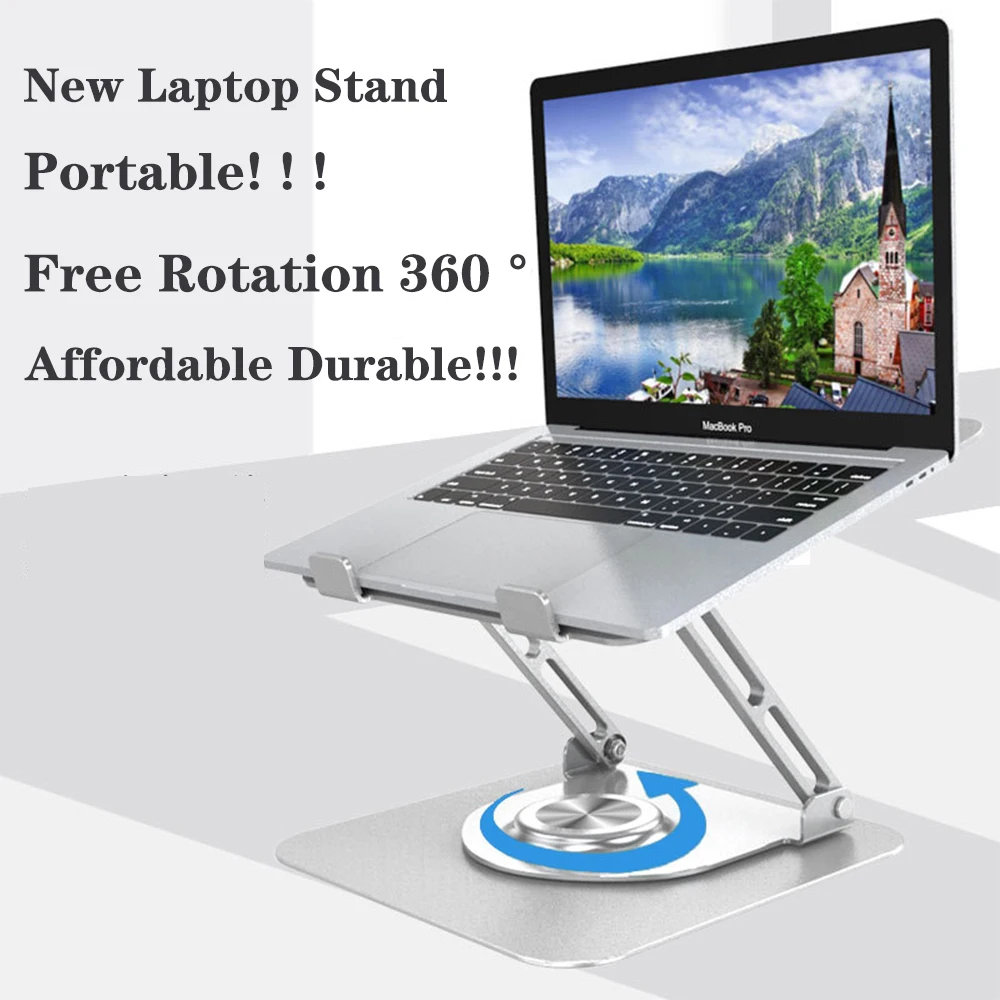 Go! 360° Rotating Laptop Stand Base Height Adjustable Aluminum Foldable Notebook Stand For MacBook All Laptops 10-17.3