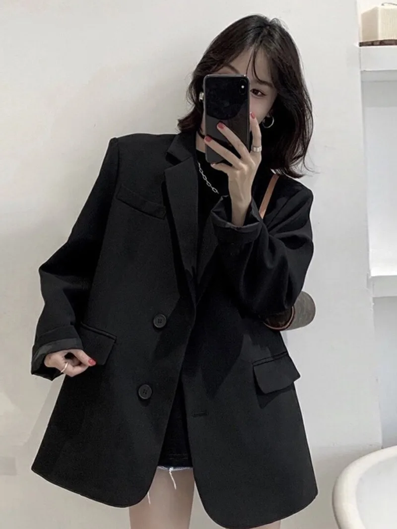 Y2k Women Comfortable Luxurious Suit Blazer Jacket Spring Oversize Back Split Hem Solid Color Office Lady Fashion Casual Suit