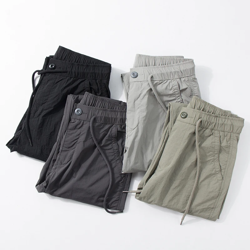 Summer Thin Non-iron Casual Pants Men's Elastic Waist Quick-dry Loose Sports Slim Fit Long Trousers Fashionable Youth Style