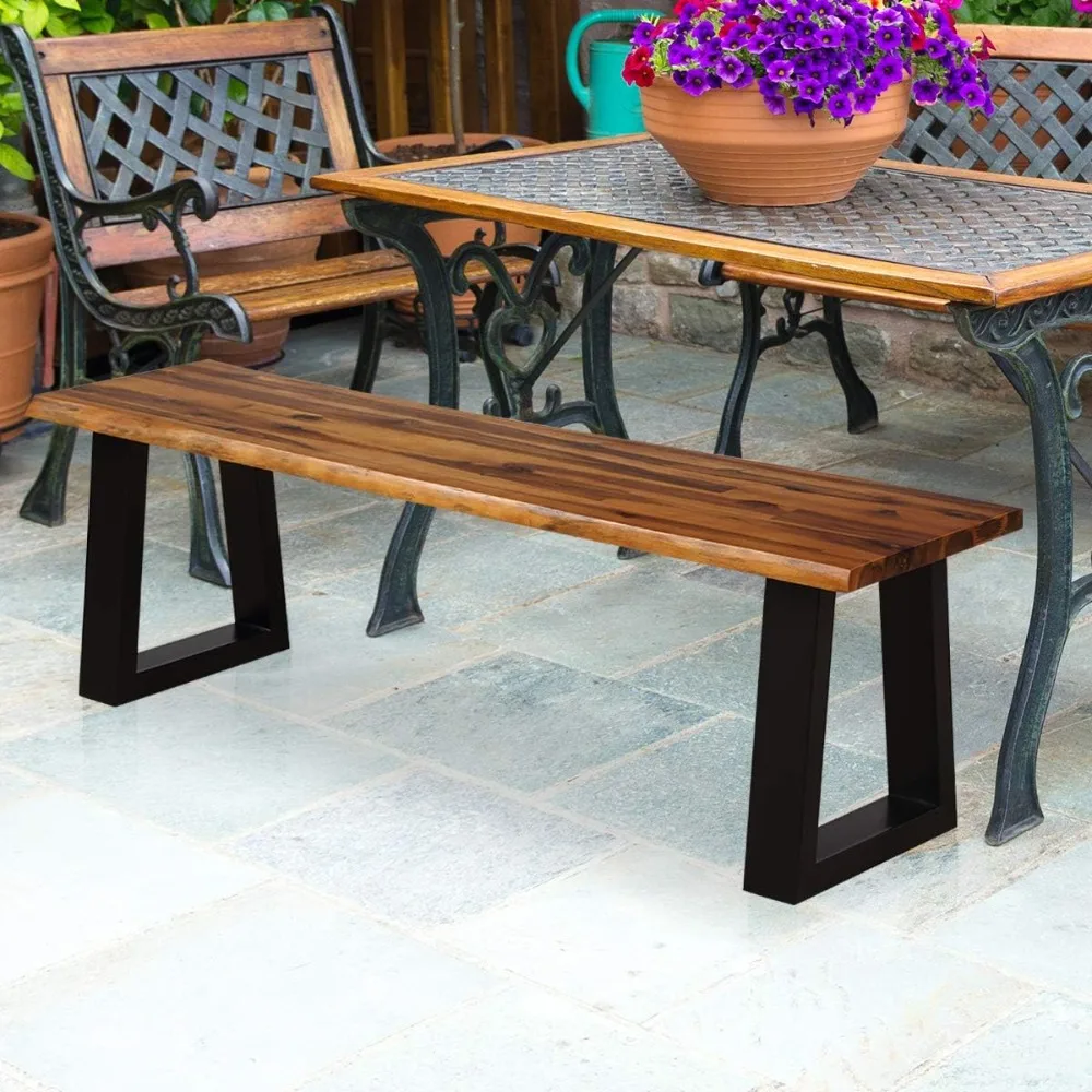 

Wooden Dining Bench Seating Chair Rustic Indoor &Outdoor Furniture (Rustic Brown&Black)