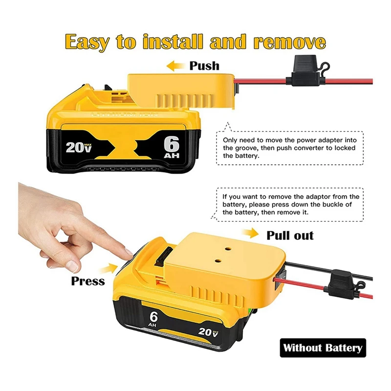 2Set Battery Adapter With Fuse And Switch For Dewalt 20V /18V DCB200 DCB203 DCB205 Li-Ion Batteries Power Connecter A