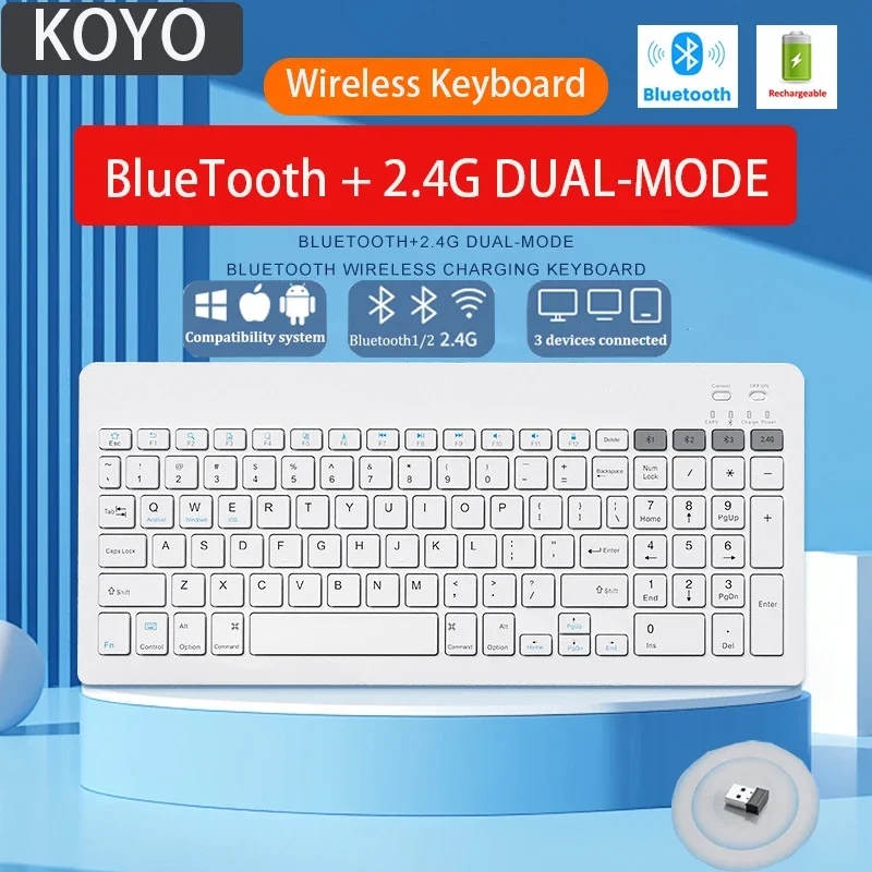 German/Spanish/Portuguese/Korean/Arabic Bluetooth & 2.4G Wireless Rechargeable Keyboard For Tablet iPad PC Android IOS Win