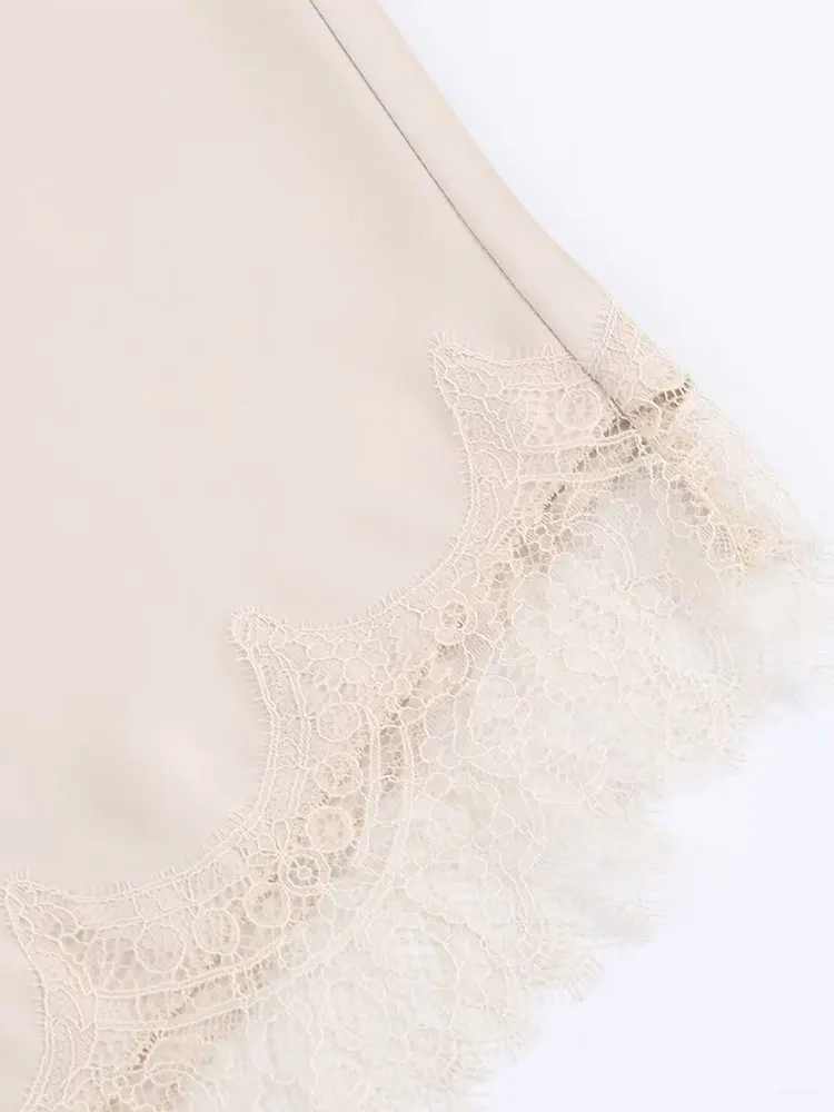 NLZGMSJ المرأة مثير الساتان الدانتيل لصق التنانير جديد أزياء من الدانتل غير المتماثلة هيم التنانير النساء أنيقة عالية الخصر التنانير