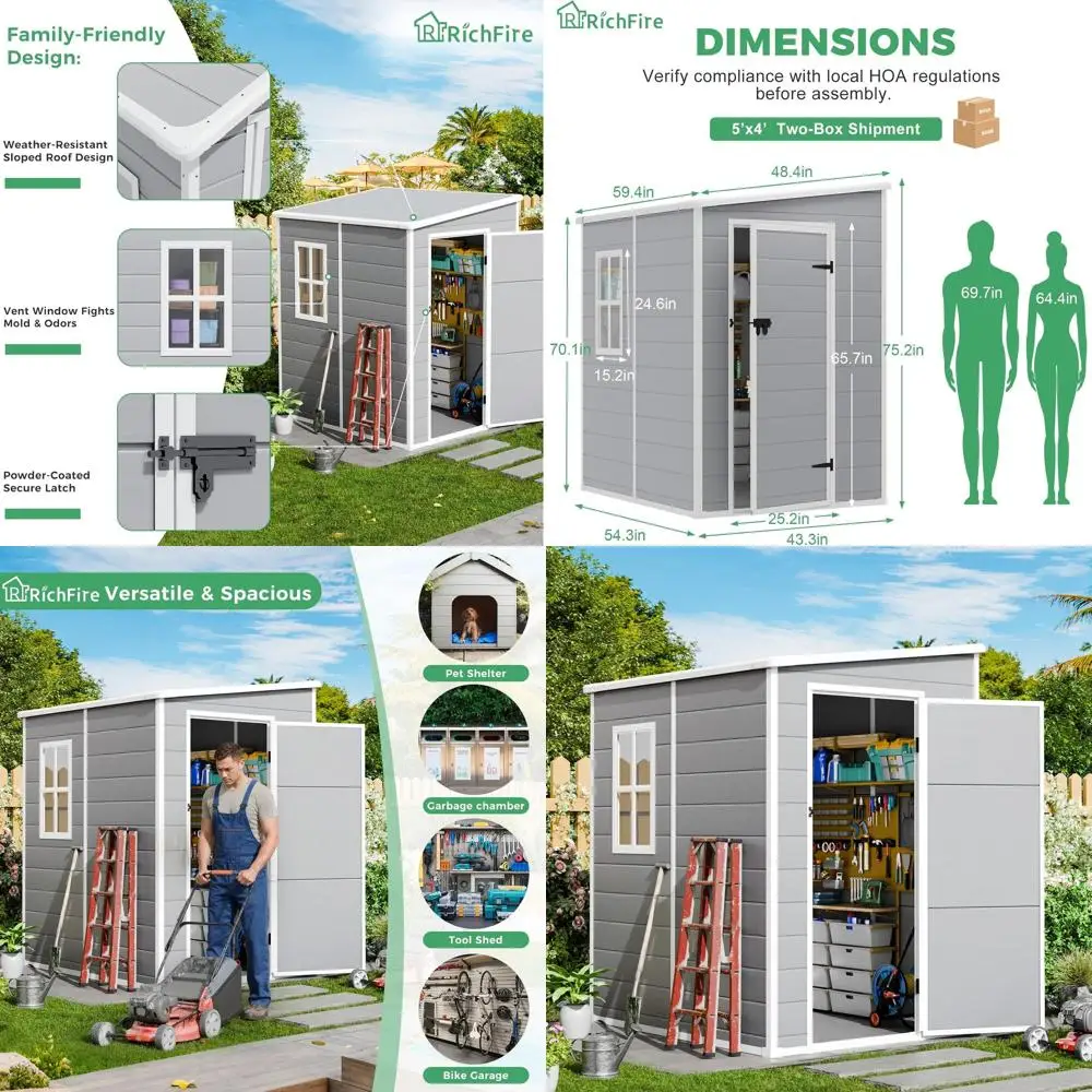 

Серый устойчивый к атмосферным воздействиям пластиковый навес для хранения на открытом воздухе с напольной и запирающейся дверью — идеально подходит для сада, патио, лужайки и заднего двора