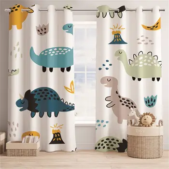 3D恐龍名稱百科全書趣味兒童男孩遮光窗簾裝飾兩片式窗簾,適用於臥室客廳 10 最佳銷售 兒童房窗簾 - №10