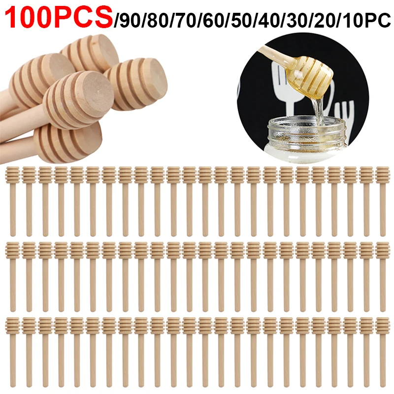 10-100pcs 8cm Mini Wooden Honey Spoon Honey Long Handle Wooden Stir Bar Honey Jar Supplies MIlk Tea Mixing Stick Dessert Tools