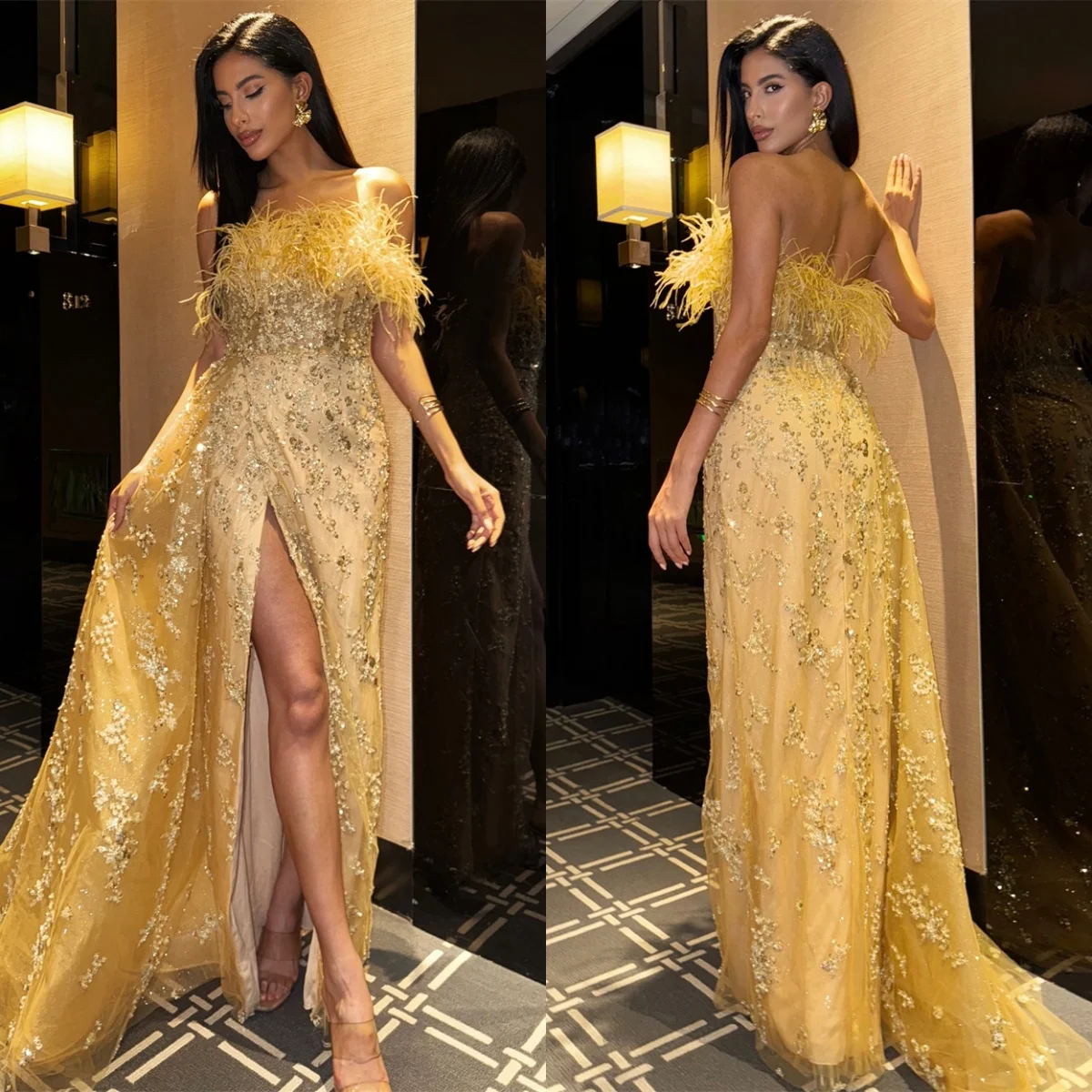 

Customized Exquisite pure Tulle Cocktail Dress Luxury Boat Neck Tassel Sequined Front Slit Zipper Back Customized Robe de soirée