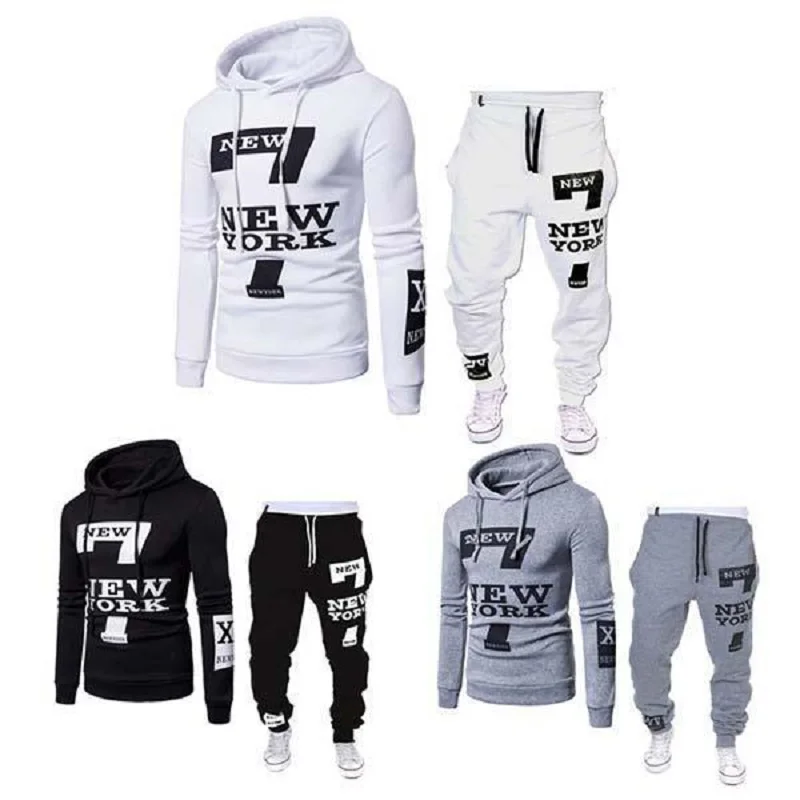 Free Shipping Men Sweatshirt Set Pocket Hoodie Drawstring Fashion Men's 2-Piece Set Mens Sweat-Shirt Set Hoodies S-3XL