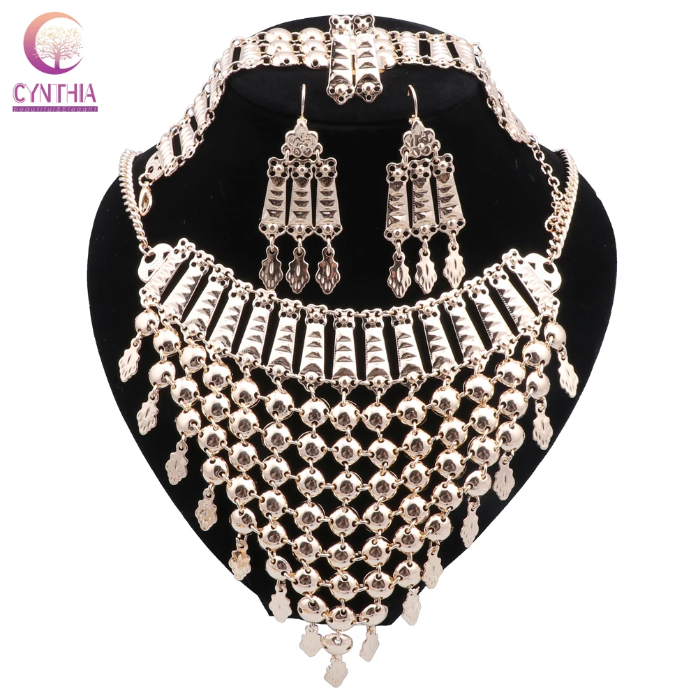 Fashion African Beads Jewelry Set Gold Color Wedding Women Bridal Accessories Dubai Necklace Jewelry Set For Wholesale Customer