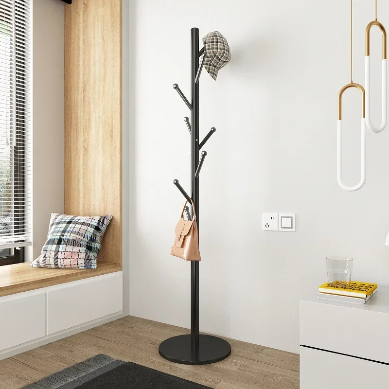 Modern Vertical Hanger Room Wooden Round Plate Floor Hanging Hanger Iron Bold Hanging Hanger Modern Storage Hat Rack