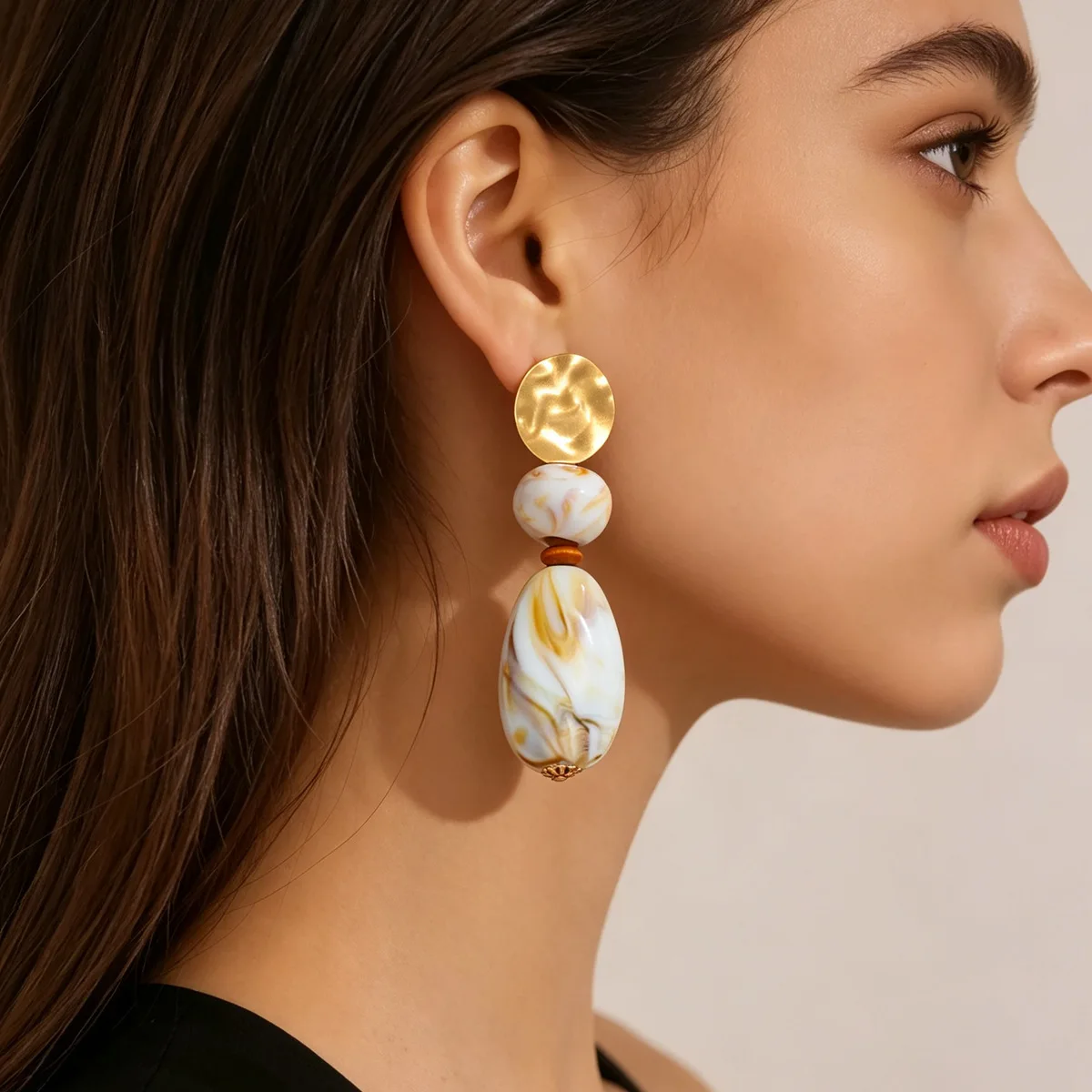 Vintage resin geometric earrings women's smudge milk coffee resin earrings Bohemian style stud earrings wholesale