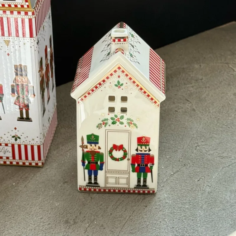 Cute house design candle holder ornaments ceramic candle box retro style Christmas home decoration holiday table decoration gift