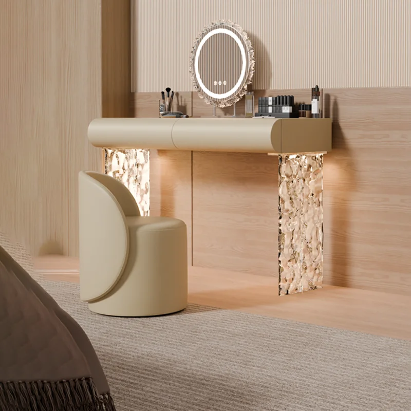 

Luxury Nordic Vanity Table Dest Drawer Glossy Long Vintage Dressing Table Corner Glass Tocador Maquillaje Furniture For Home