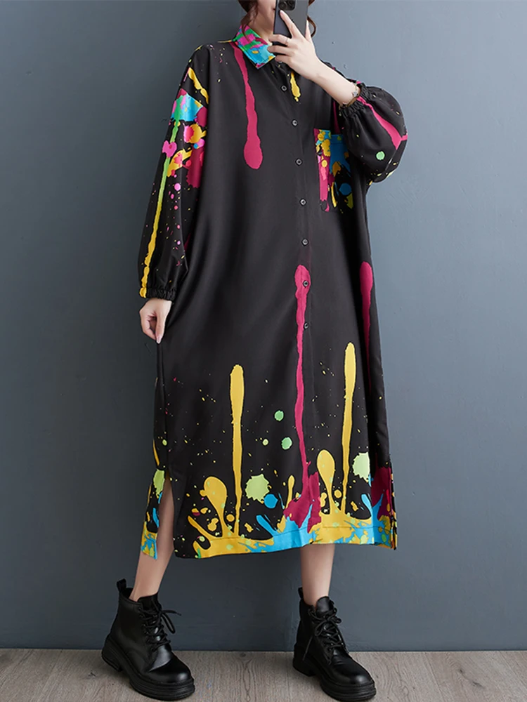 Max LuLu 2023 Autumn Luxury Streetwear Womens Fashion Loose Printed Design Dresses Ladies Casual Vintage Classic Long Vestidos