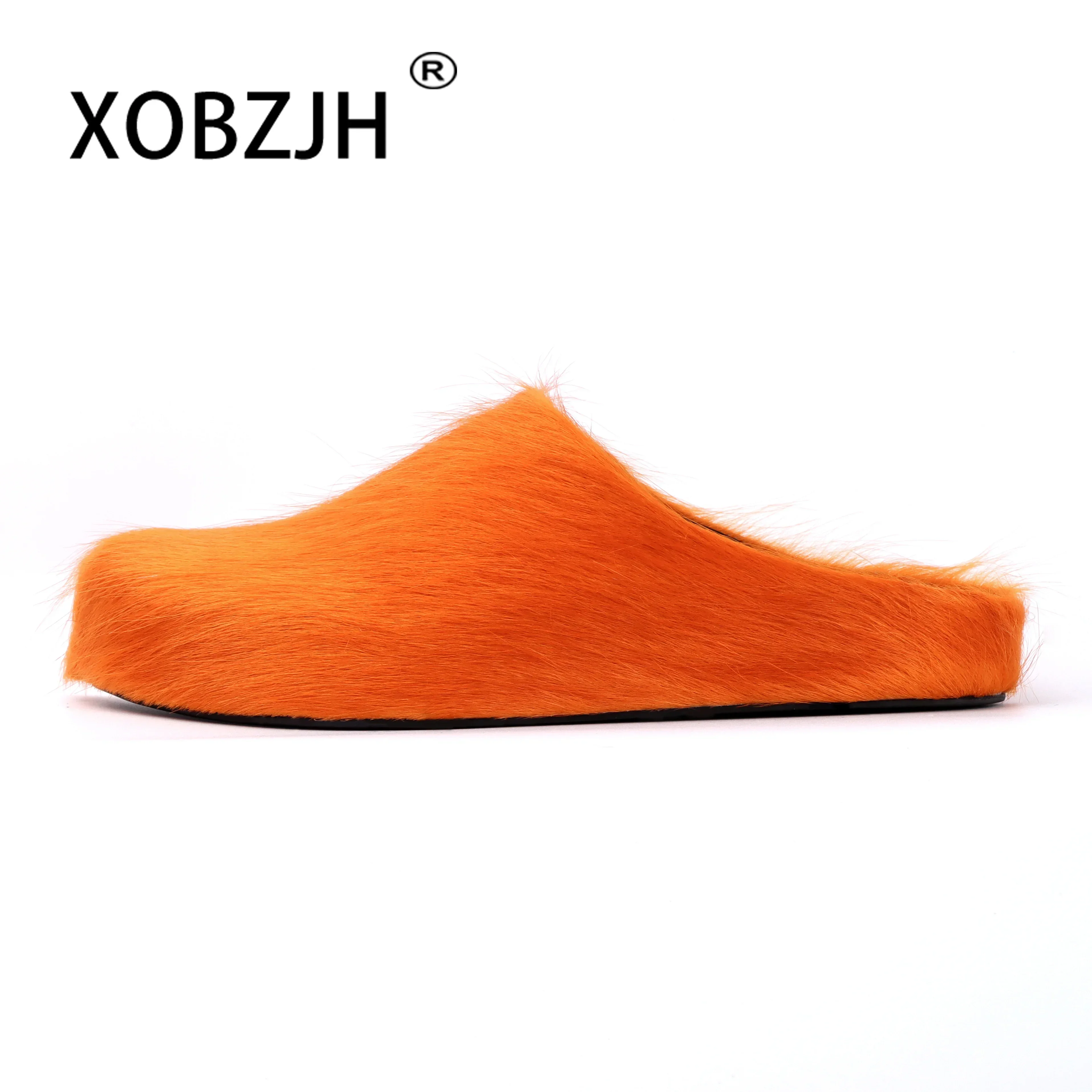 

2024 Real Leather Slides Horsehair Italy fur Slippers Women Mule Runway Flats Thick Sole Leisure Luxury Designer Brand Shoes