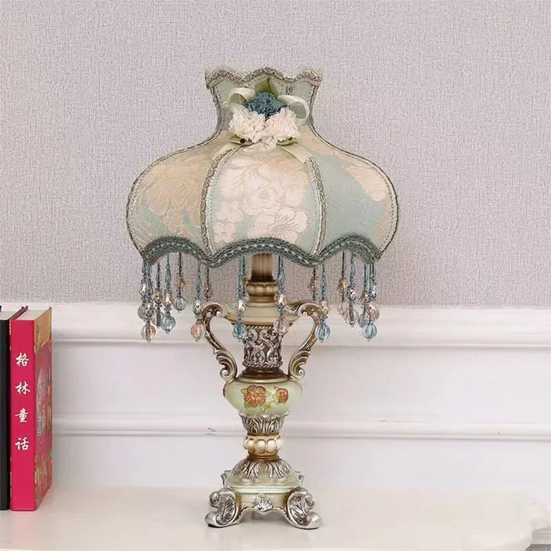 PLLY European Table Lamp Luxurious Living Room Bedroom Study Villa Hotels LED Retro Creativity Bedside Desk Light