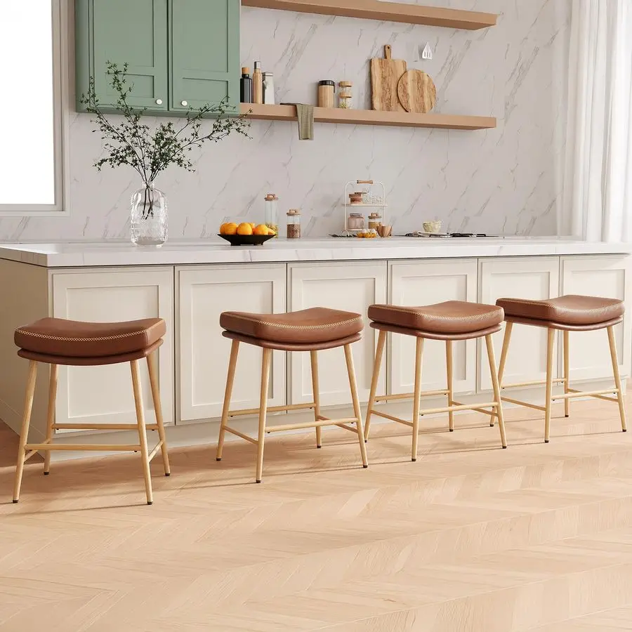 

Набор из 4 стульев, барные стулья высотой с толстым седлом из искусственной кожи, усилитель сиденья, прочные ножки с металлическим каркасом, барные стулья без спинки для