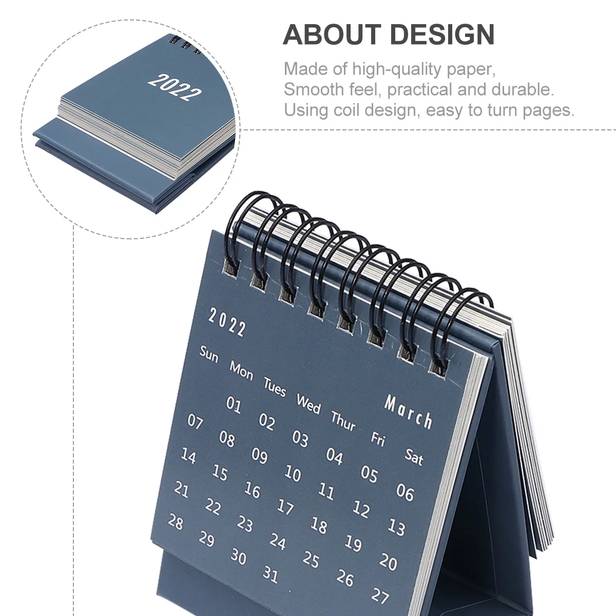 Mini calendario da tavolo 2021 Bobina pieghevole Sensazione della mano liscia Pratica decorazione per la scrivania della scuola dell'home office Grigio