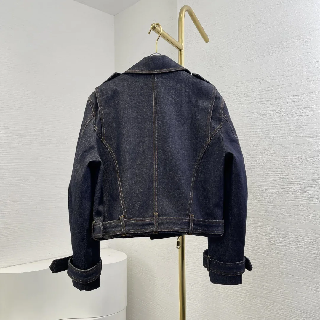 Damskie kurtki dżinsowe z długim rękawem, czarne, na wiosnę 2025