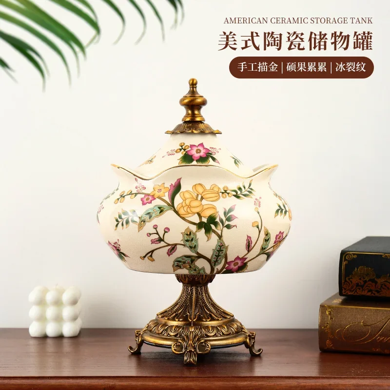 American retro ceramic storage tank large high-end ornament European jewelry box storage French glazed candy jar