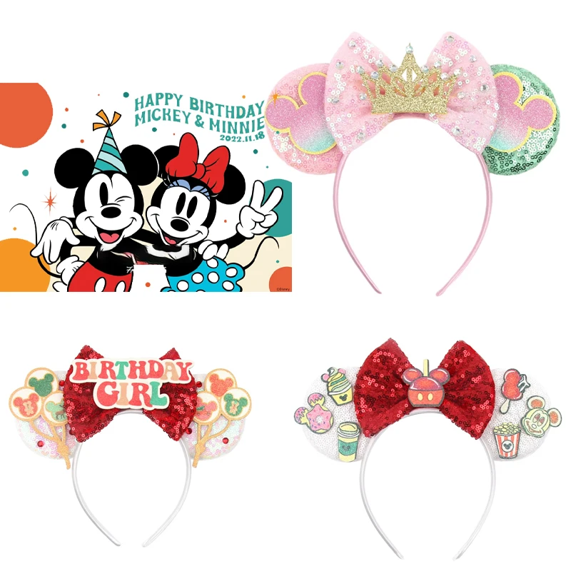 

NEW Disney Snacks Mickey Mouse Headband Girls Princess Crown Minnie Ears Hairband Kids Park Trip Hair Accessories Birthday Party