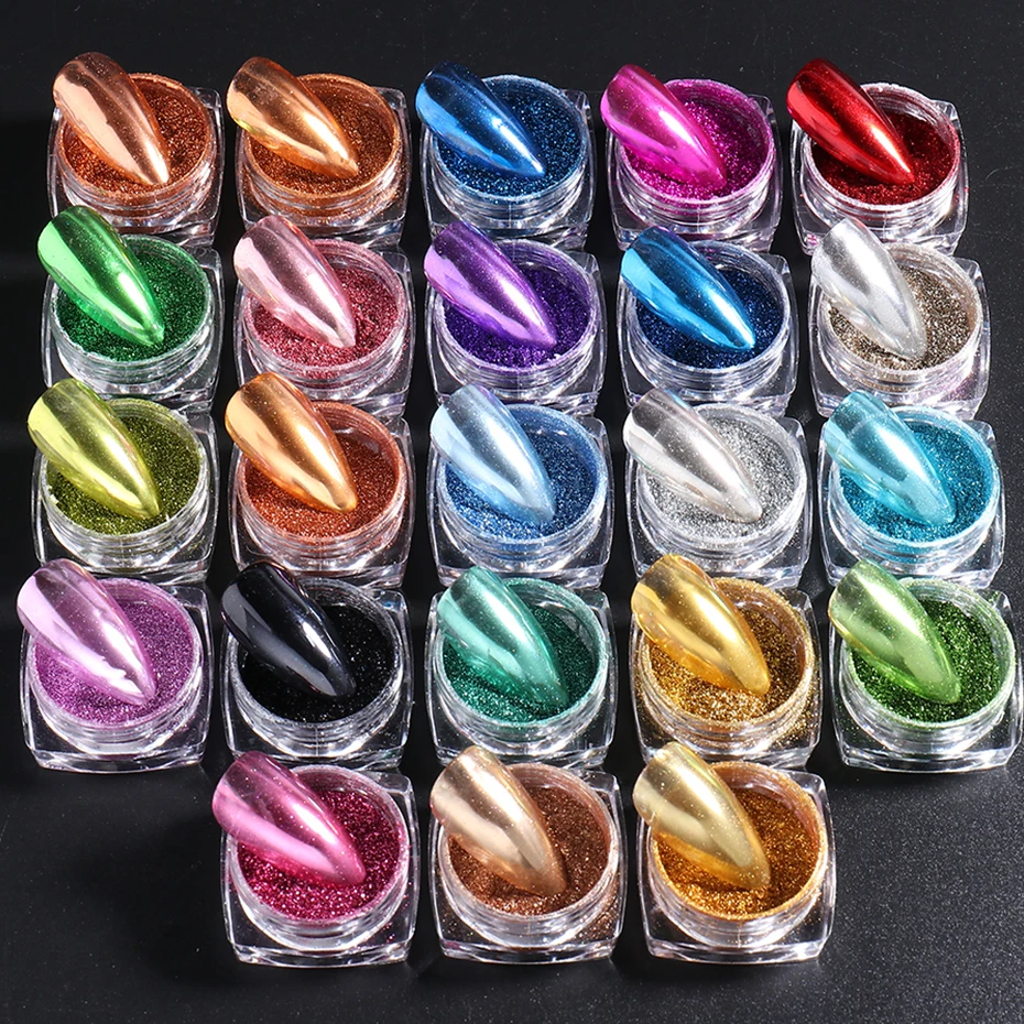 23pcs/Set Metallic Chrome Nail Powder Y2K Styles Magic Mirror Polishing Chrome Pigments Flakes Shimmer Dip Powders Decorations