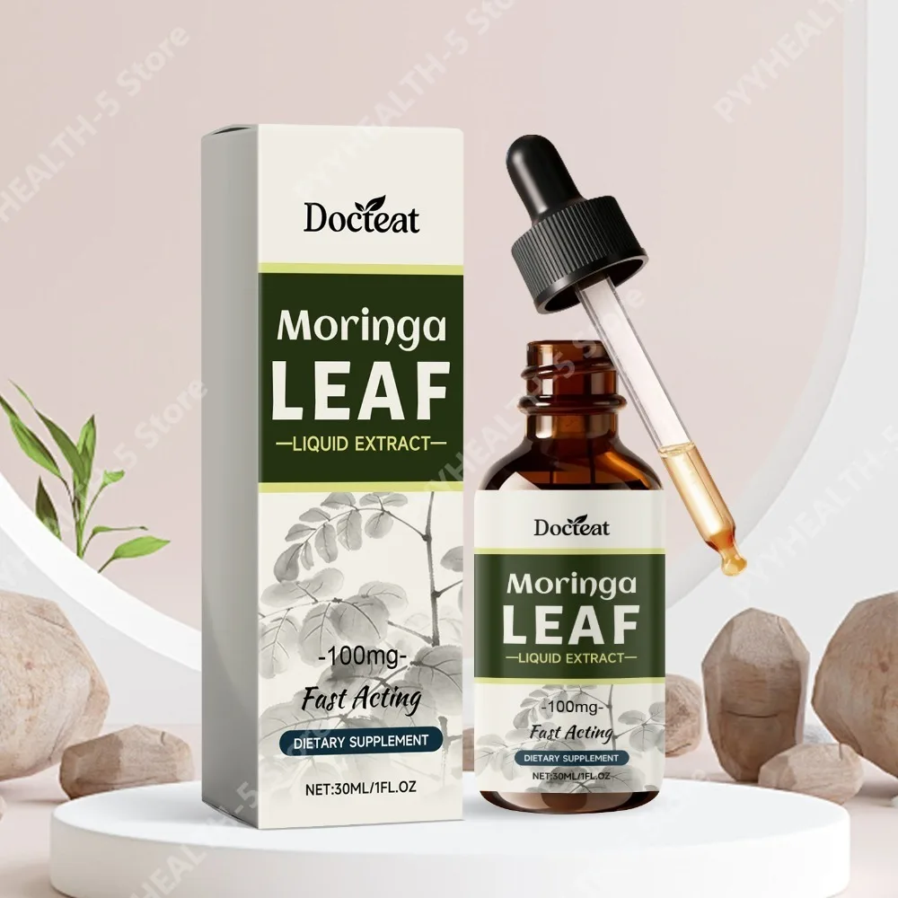 Extracto Líquido de Hoja de Moringa Docteat, 30 ml Neto, 1 ml por Porción, 100 mg, Vitaminas E, C, A, B6, Apoya la Energía Diaria para Adultos