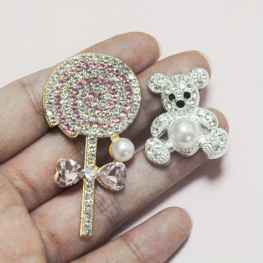 

2Pcs Glittering Metal Pink Lollipop With Rhinestone Perfume Bottle Love Chain Five Color Astral Junk Phone Case Mirror Sunglass
