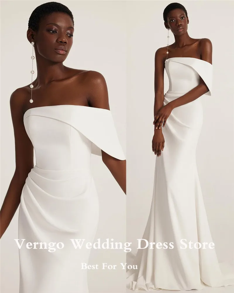 Verngo – robe de mariée sirène en Spandex, Simple, extensible, manches longues, boutons, col rond, dos couvert