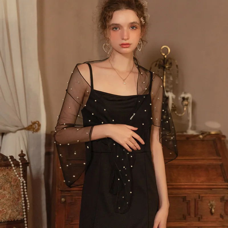 

Европейская и американская элегантная мода для взрослых женщин, тонкое платье с бисером на плечах, куртка из бисера, рубашка с блестками, модная сексуальная рубашка