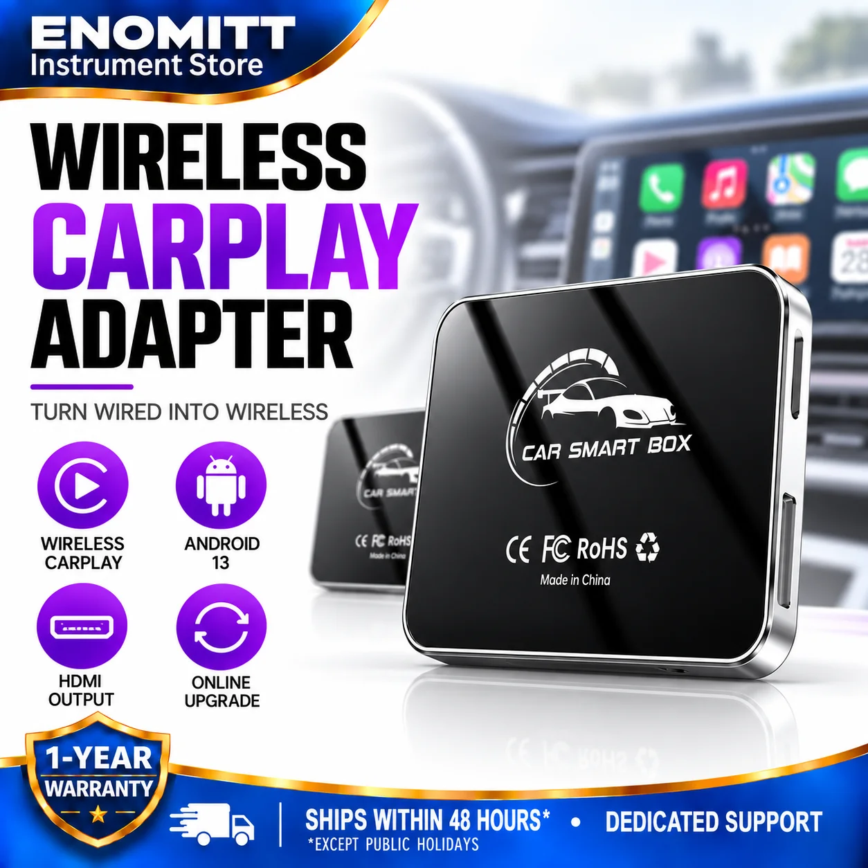 Wireless CarPlay Android Auto AI Box for Car Screen Netflix YouTube Video Player HDMI Output Mirror Link Toyota Honda