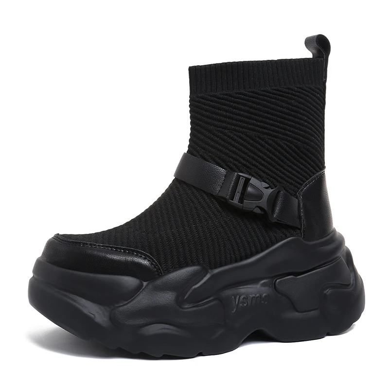 

New Fashion Women's Shoes Socks Boots with 6.5CM Inner Height New Elastic Knitting Sports Leisure Medium Boots in Autumn Winter