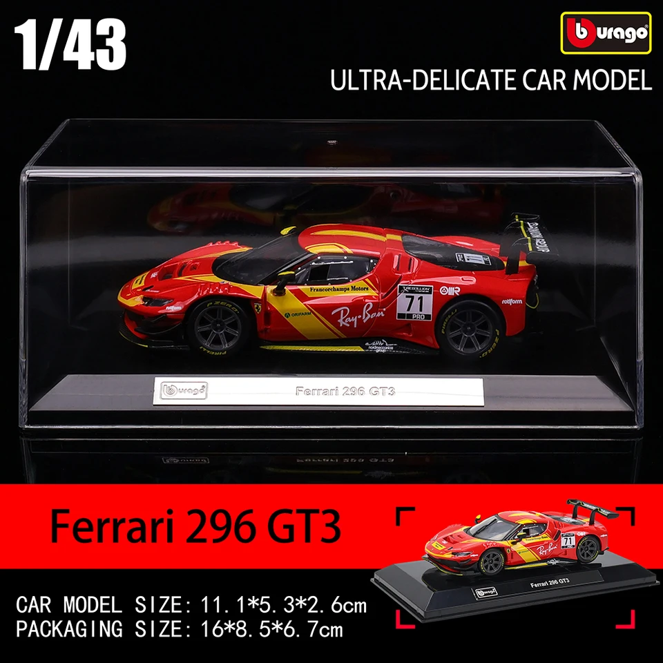 Bburago 1:43 Ferrari 296 gt3 2022 250 312p 812 488 racing model