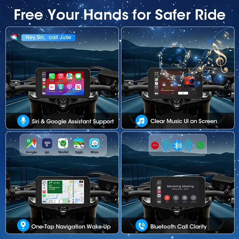 5 بوصة دراجة نارية الملاحة GPS اللاسلكية Carplay و أندرويد السيارات موتو مراقب IPS عرض مزدوج بلوتوث 5.0 IPX7 مقاوم للماء