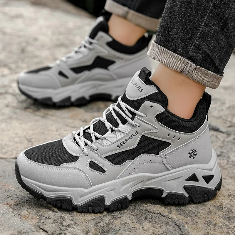 

Men Ankle Boots Luxury Platform Men Cowboy Boots 2025 New Outdoor Lace Up Anti-Slip Training Shoes High Top Men Motorcycle Boots