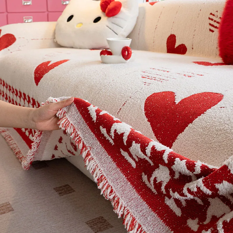 Ins Style Thick Half Velvet Sofa Cover Anti-Cat Scratching Corner Couch Covers Ultra-Soft Easy-Care All-Inclusive Sofa Towel