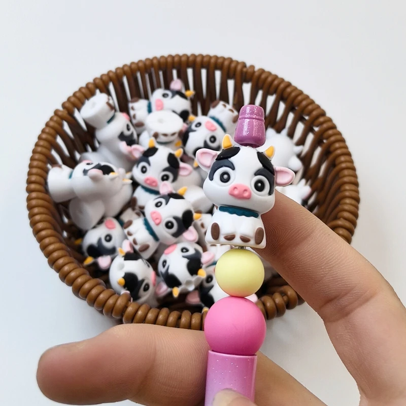 5/10Pcs New Focus Silicon Bead Three-dimensional Cow And Frog Modeling Jewelry DIY Pen Keychain bracelet necklace accessories