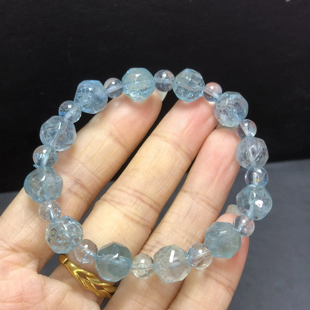 1 Pc Fengbaowu Natural Blue Topaz Bracelet 10MM Faceted Beads Reiki Healing Stone Fashion Jewelry Gift For Women Men