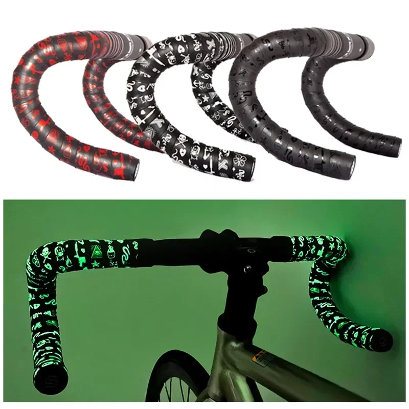 2 PCS Bicycle PU+EVA synthetic Fluorescent Strapping Handlebar Tape Anti-slip  Straps Road Bike Shock-absorbing Glow At Night