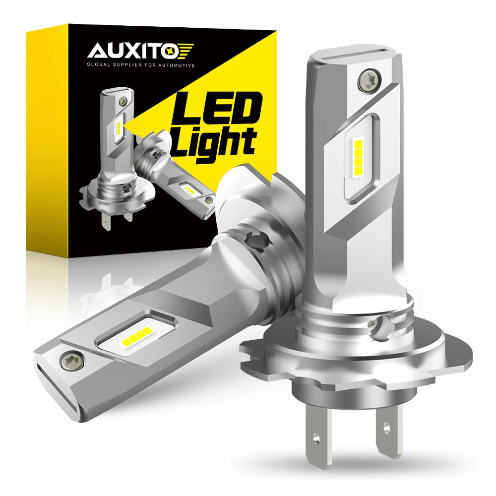

AUXITO 2 шт. светодиодные лампы H7 для фар автомобиля, белые, суперяркие, безвентиляторные, мини-дизайн 1:1, автомобильные фары H7 LED, 12В 6500К