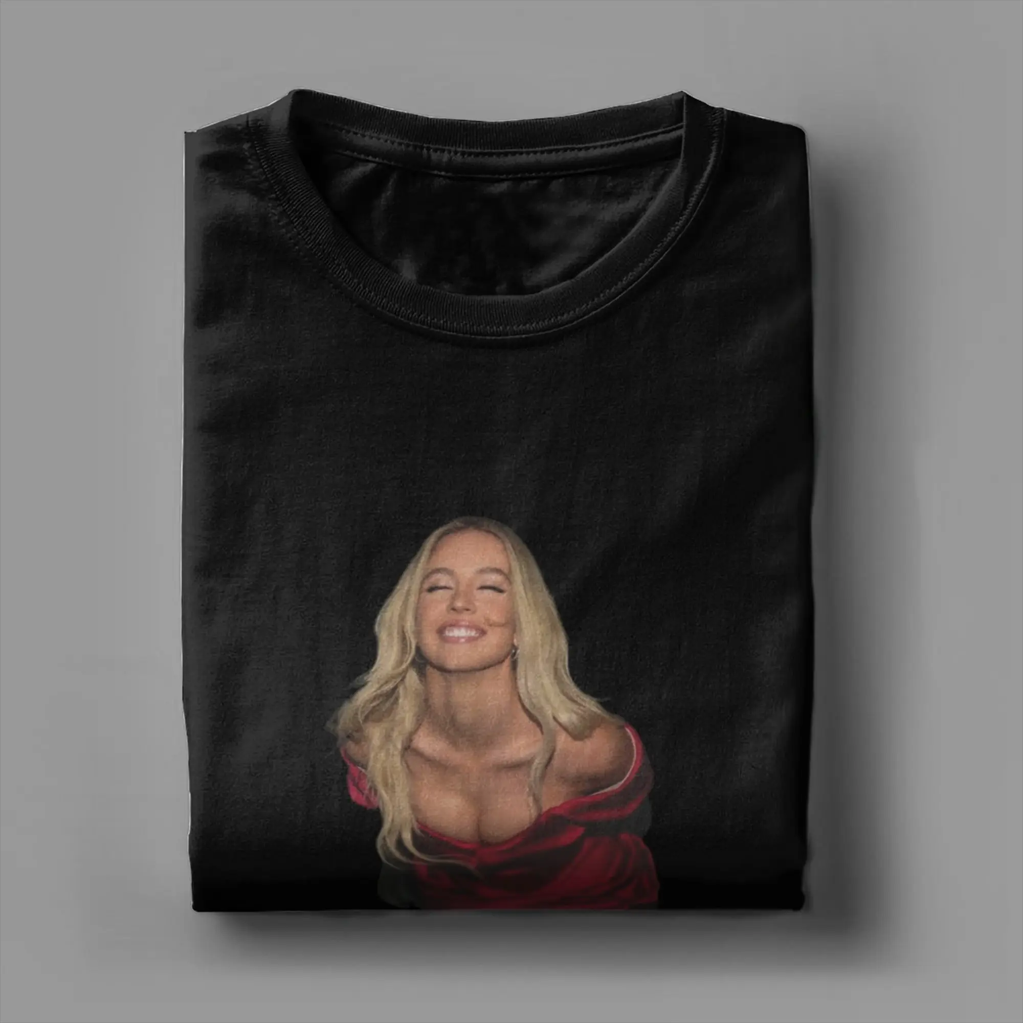 سيدني سويني الممثلة الأمريكية تي شيرت الرجال الجدة القطن تي شيرت جولة الرقبة قصيرة الأكمام تي شيرت عيد ميلاد الحاضر الملابس