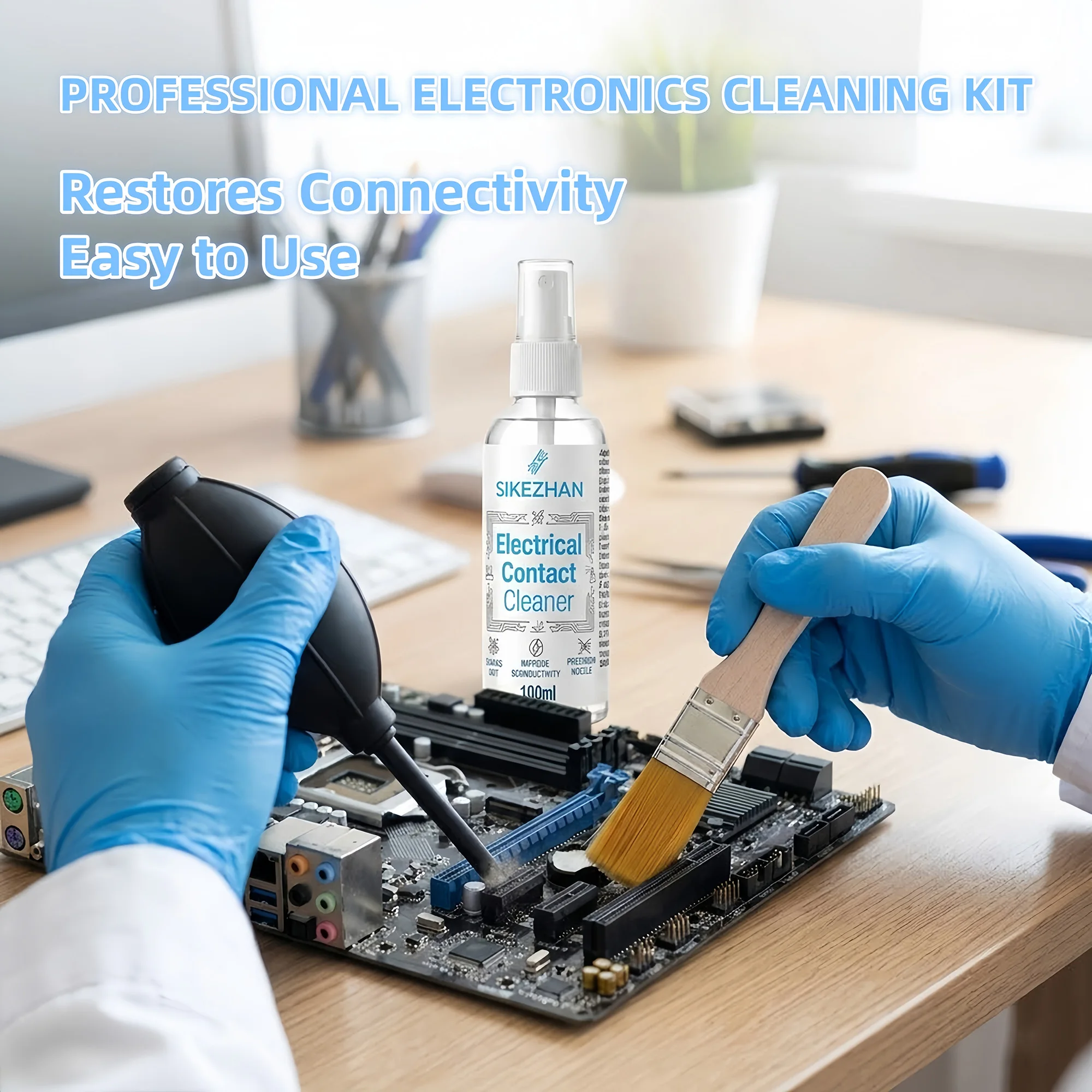 Fast Drying Electrical Contact Cleaner Spray for Electronics PCB Motherboard, Precision Maintenance Kit with Air Blower Brush - view 2