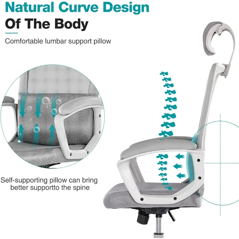 Home Office Chair Ergonomic Computer Desk Chair Mesh High Back Adjustable Height Executive Task Chair with Lumbar Support, Headr