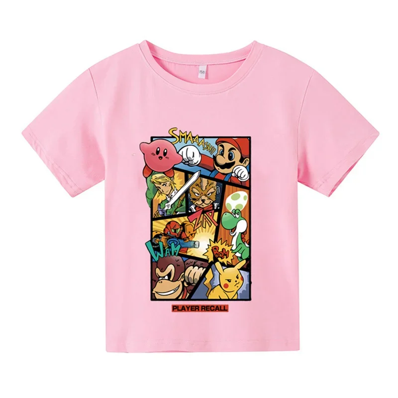 Super Mario Bros. Meninos Pokmon manga curta camiseta, moda infantil, Mario Bros, rua verão top