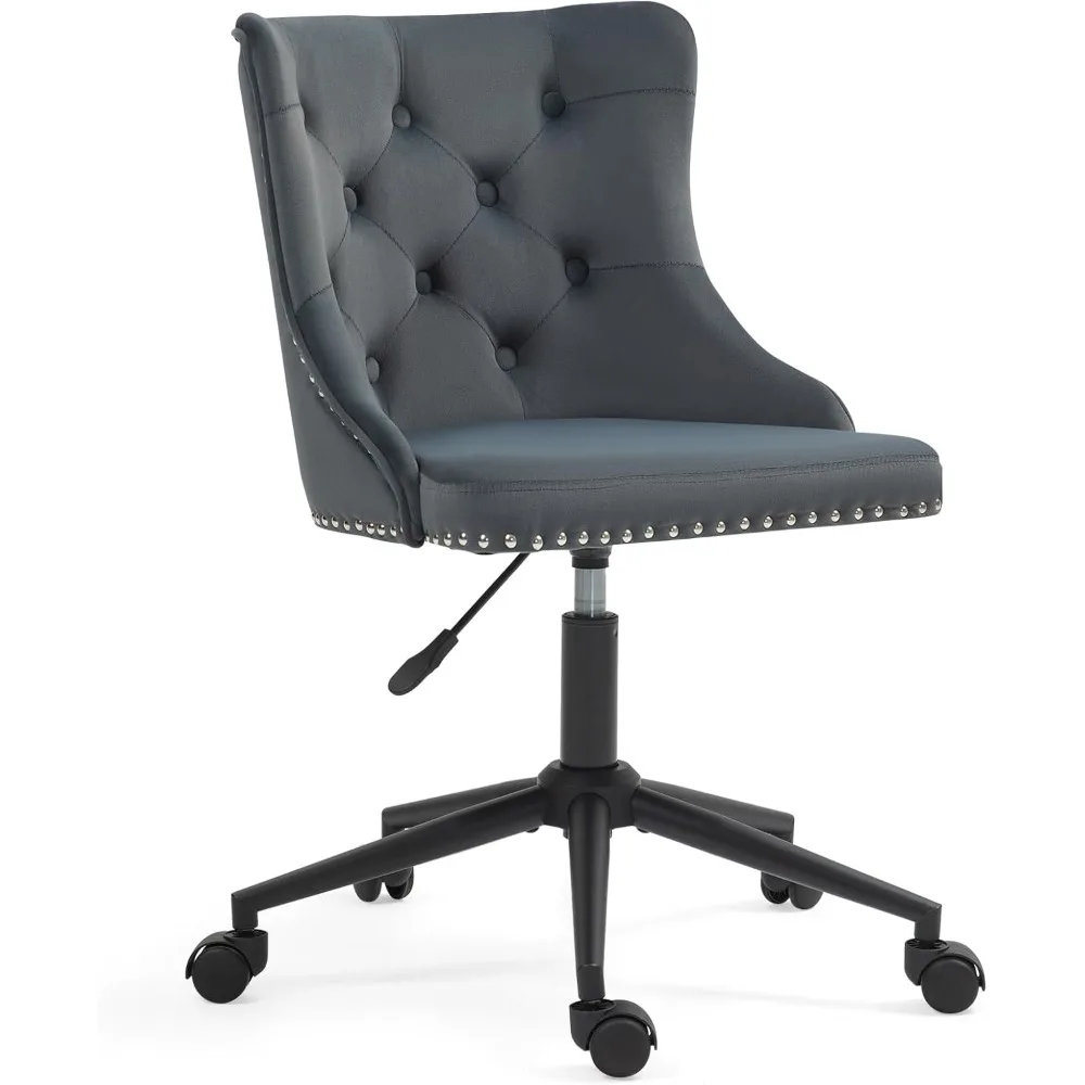 

Mid-Back Swivel Vanity Chair with Height-Adjustable Black Base for Modern Home Office Desk